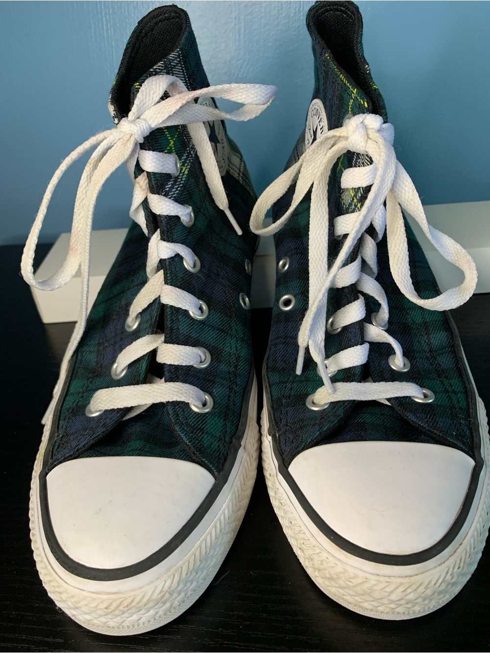 Converse Kids High Top Plaid Sneakers in Green and Black